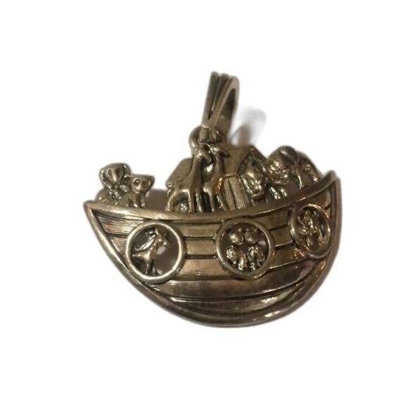 Noahs Ark Pendant Charm 3D Design Gold Tone Religious Jewelry - Picture 2 of 5